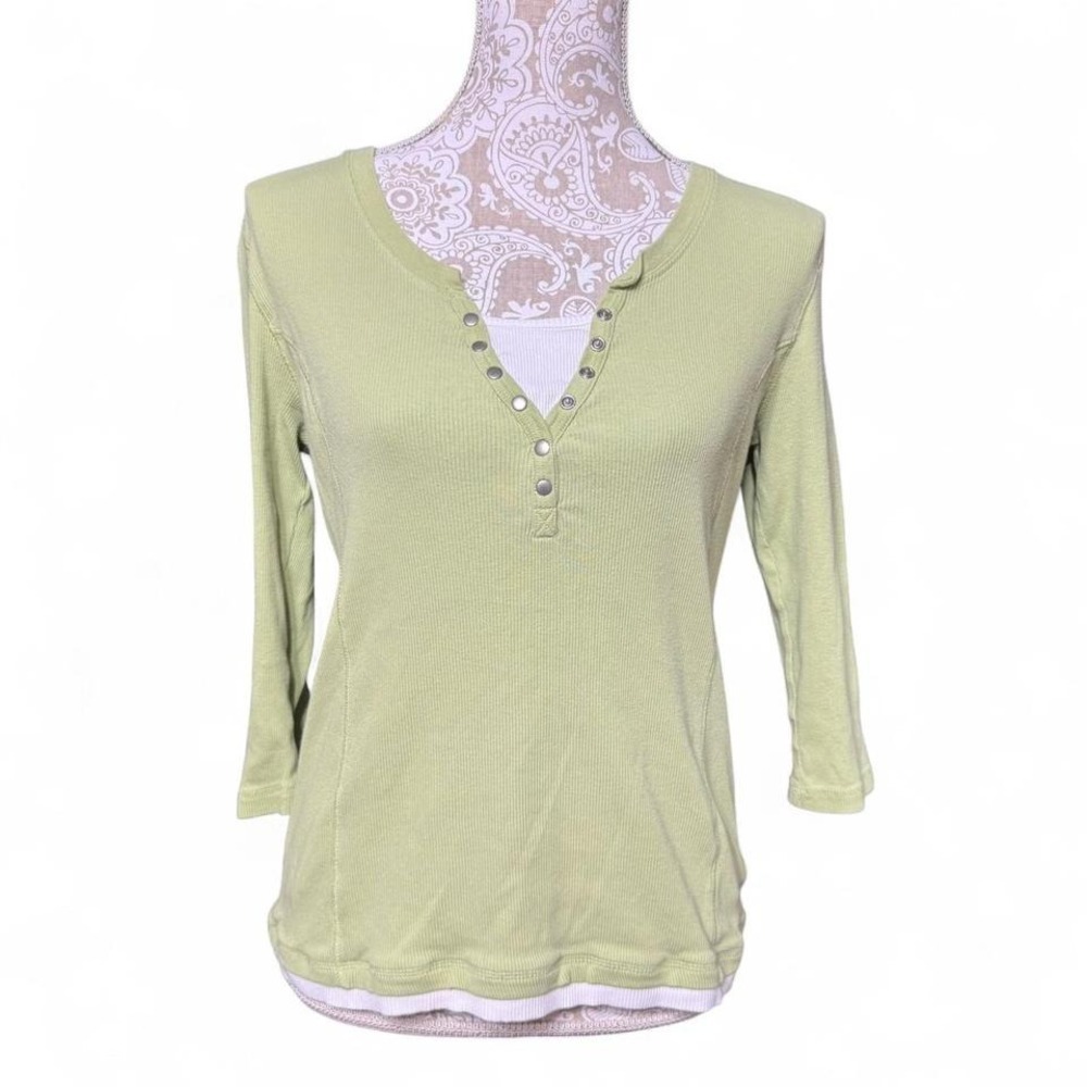 Green Y2K Closet Staple Long Sleeve T Shirt Henley Style And Co Basic Size Large